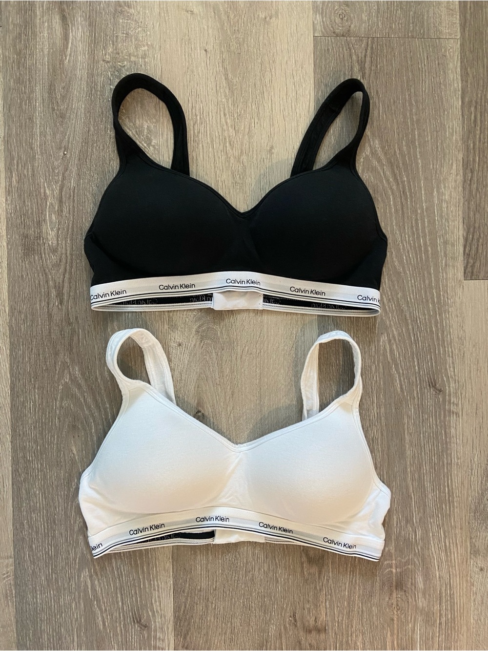 Calvin Klein Logo Cotton Sports Bra Set of 2 Padded Black and White Size Medium